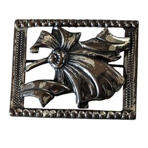 Vintage Art Nouveau Sterling Silver Rectangular Floral Pin Brooch